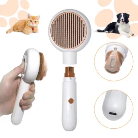 2 in 1 Pet Brush and Nail Grinder, Rechargeable Self-Cleaning Slicker Cat Brush for Shedding and Grooming, Pet Paws Nail Trimmers for Small & Medium Dogs Grey White