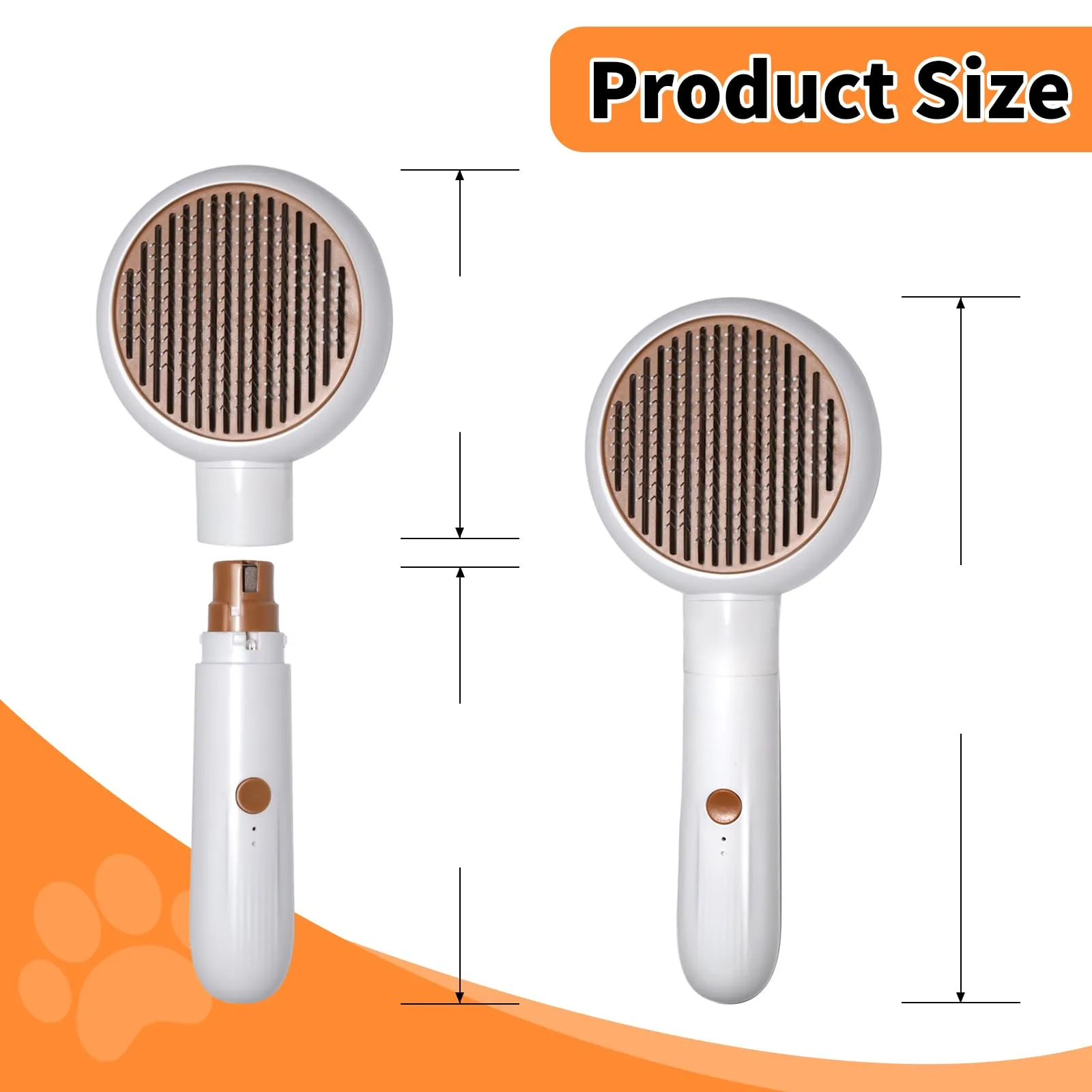 2 in 1 Pet Brush and Nail Grinder, Rechargeable Self-Cleaning Slicker Cat Brush for Shedding and Grooming, Pet Paws Nail Trimmers for Small & Medium Dogs Grey White
