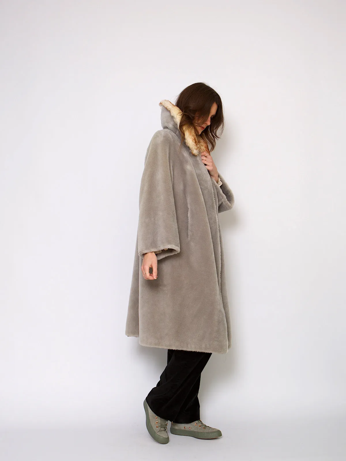 50s vintage faux fur coat large collar