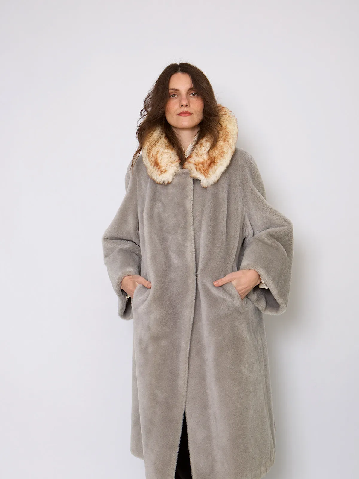 50s vintage faux fur coat large collar