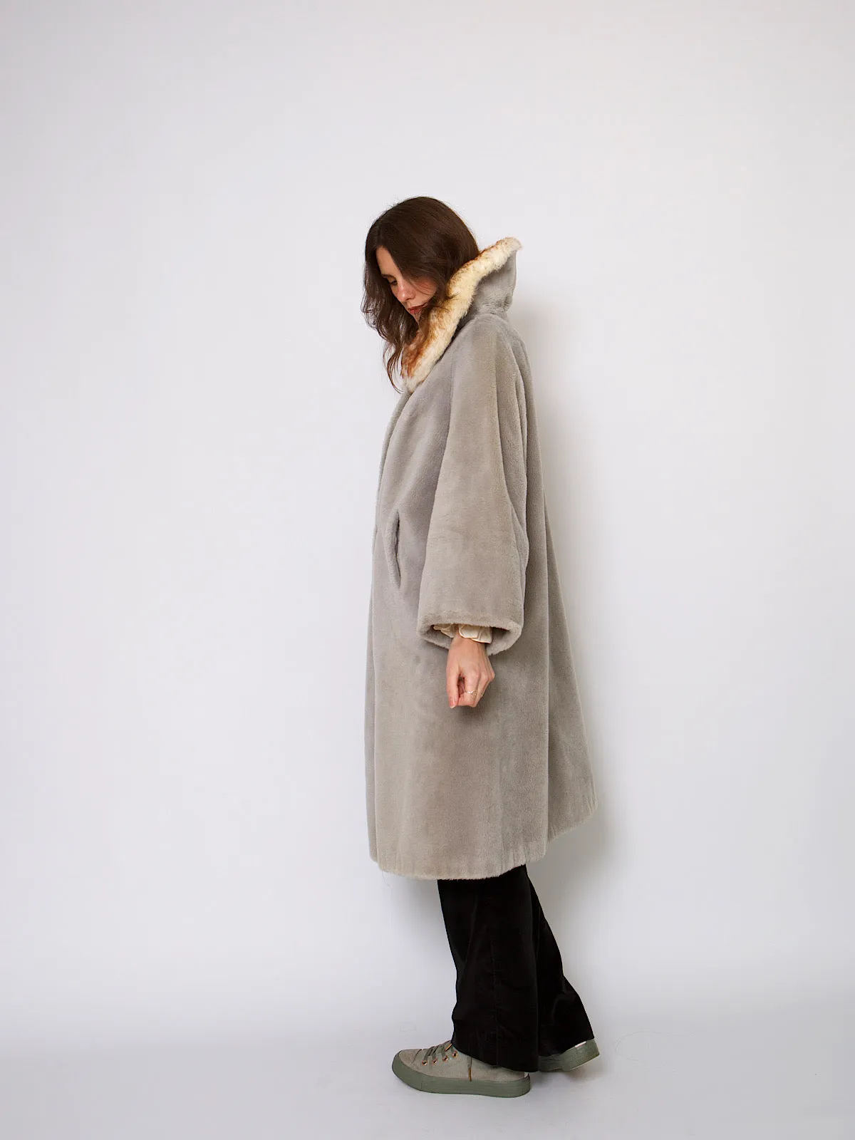 50s vintage faux fur coat large collar