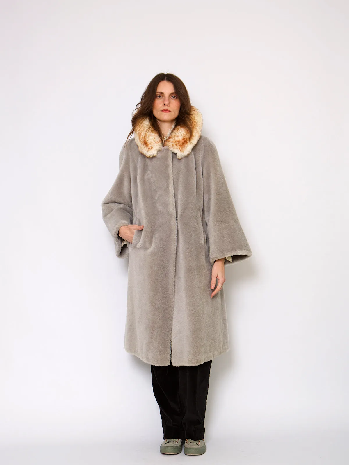 50s vintage faux fur coat large collar