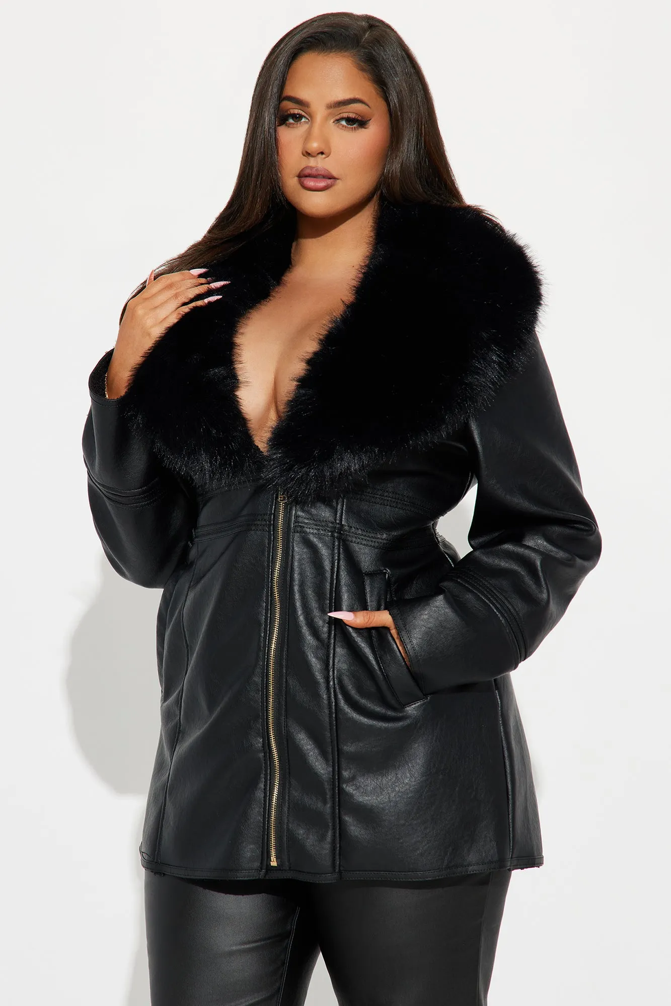 After Hour Faux Leather Coat - Black