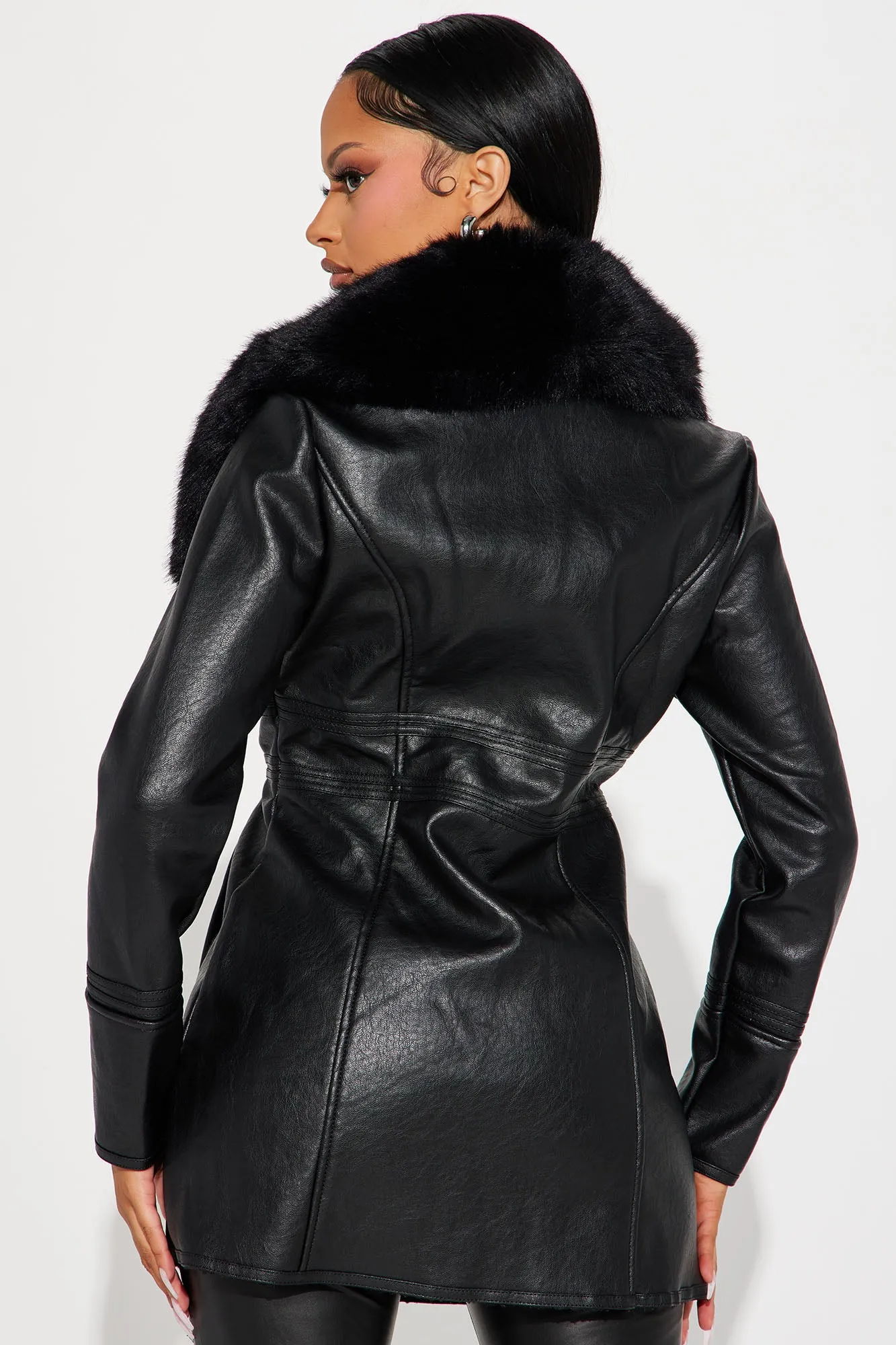 After Hour Faux Leather Coat - Black