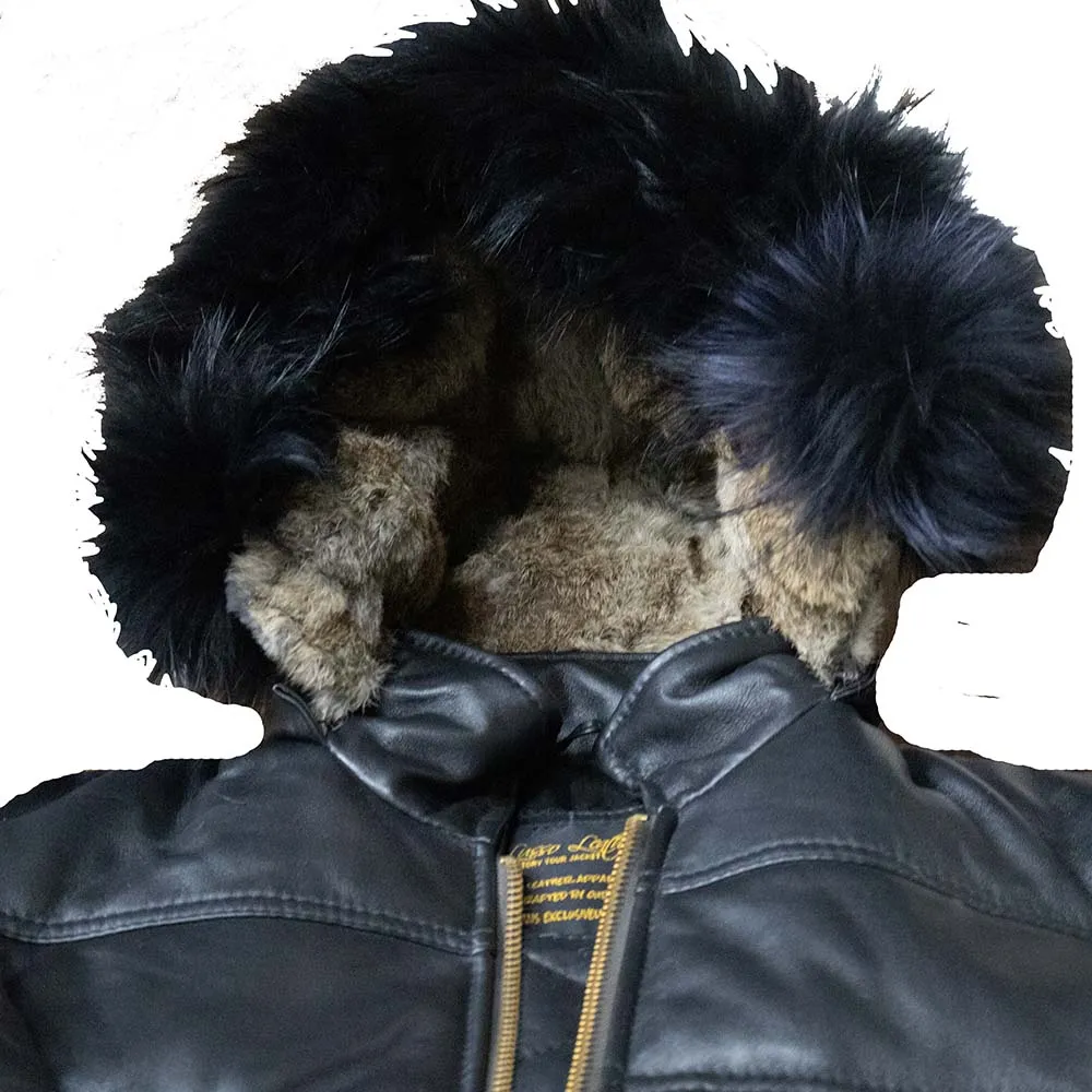 Ash Black Hooded Puffer Leather Jacket With Fur Trim