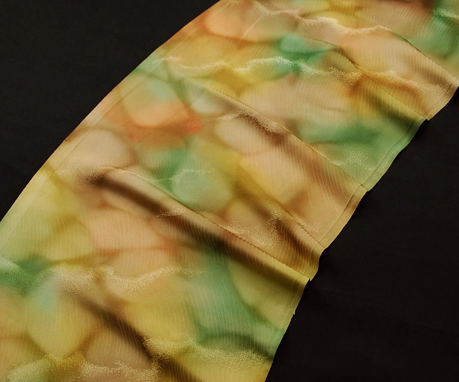 Autumn River Rocks Vintage Kimono Silk from Japan  14" x 38"     #4277