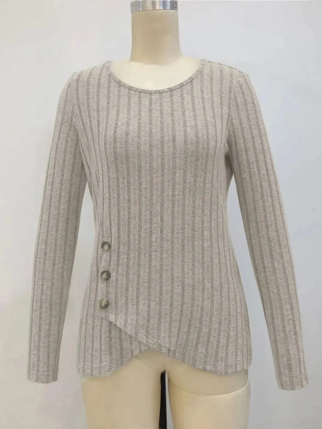 Autumn Winter Women's Casual Fashion Buttons Irregular T-Shirt