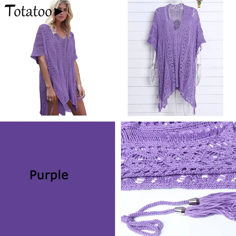 Backless Knitted Summer Long Sleeve Open Back See Through Beach Cover Mini Dress Clubwear