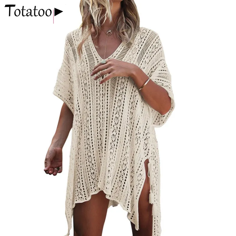 Backless Knitted Summer Long Sleeve Open Back See Through Beach Cover Mini Dress Clubwear