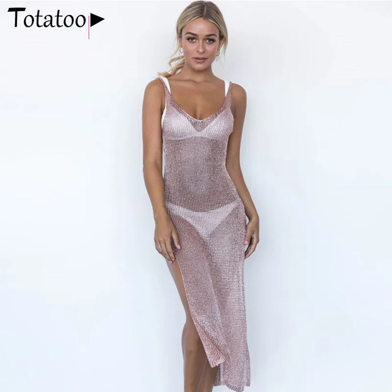 Backless Knitted Summer Long Sleeve Open Back See Through Beach Cover Mini Dress Clubwear
