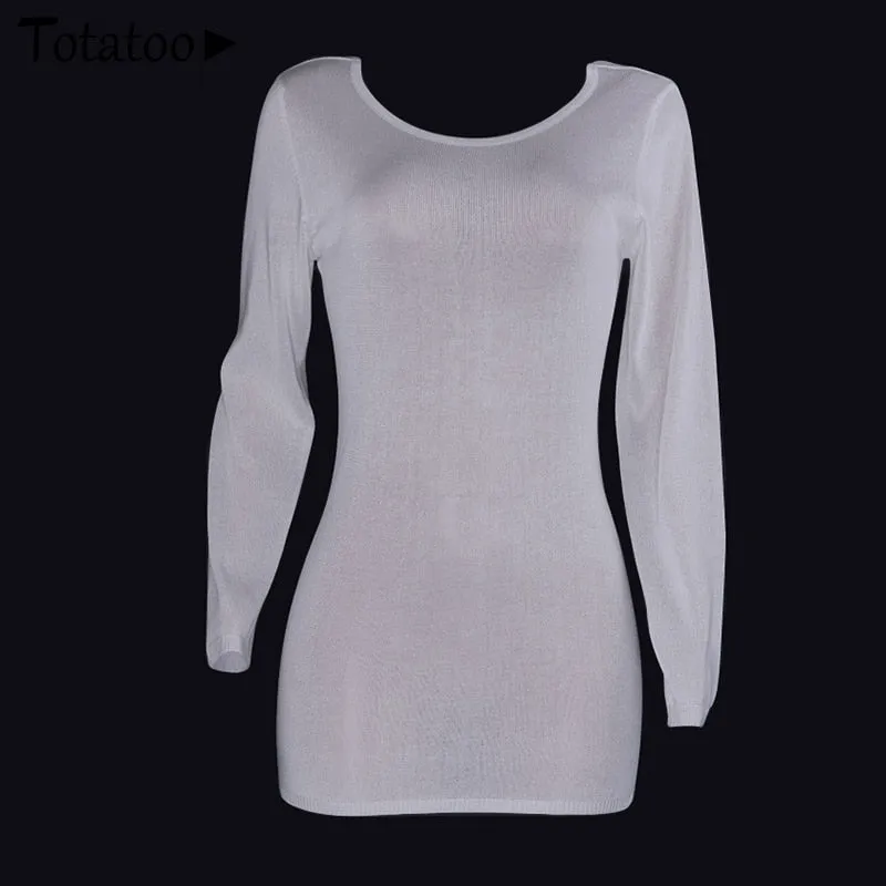 Backless Knitted Summer Long Sleeve Open Back See Through Beach Cover Mini Dress Clubwear