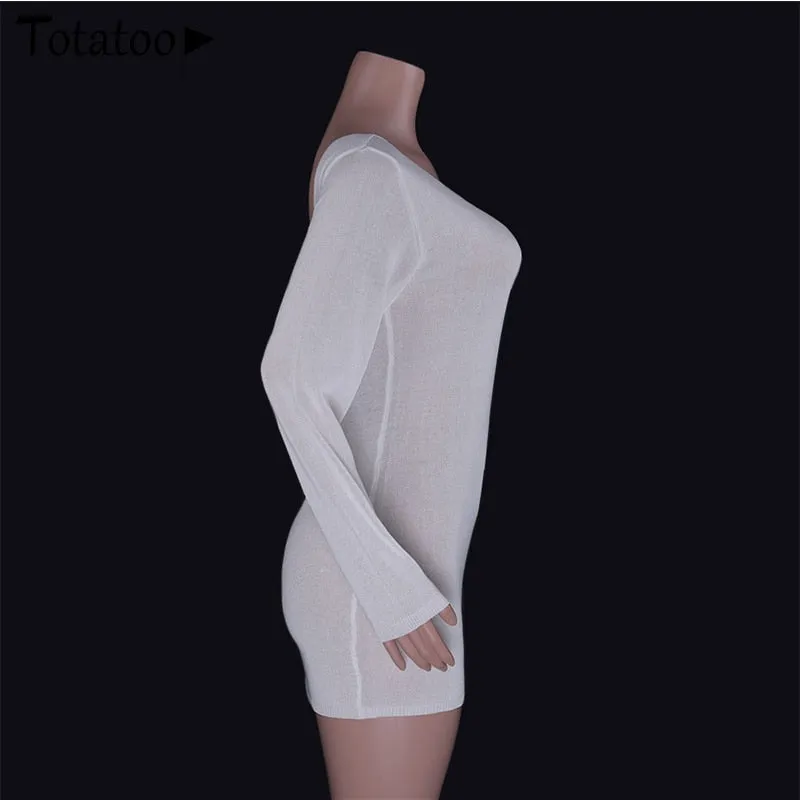 Backless Knitted Summer Long Sleeve Open Back See Through Beach Cover Mini Dress Clubwear