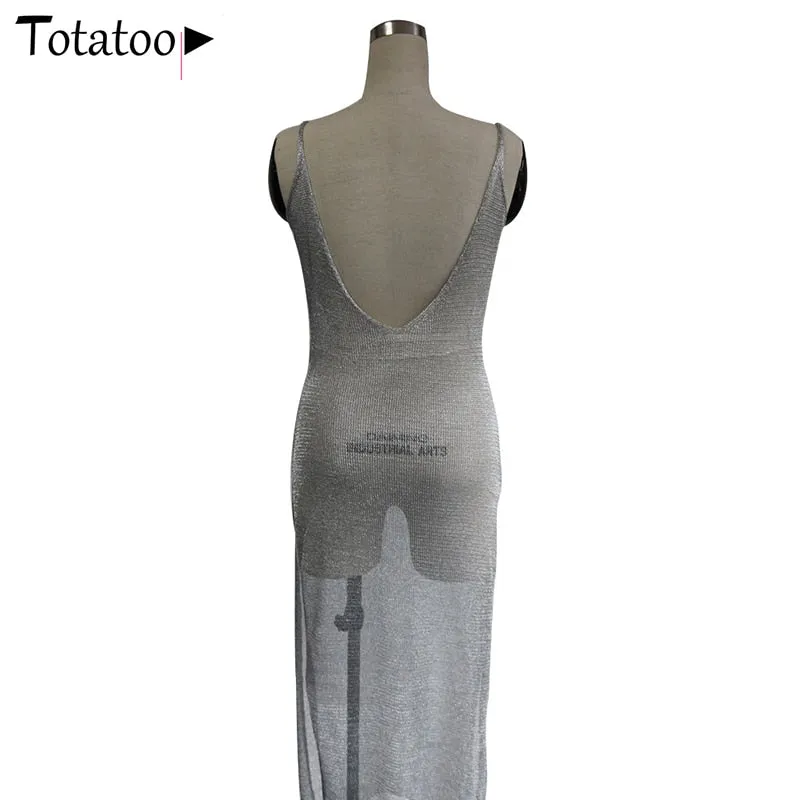 Backless Knitted Summer Long Sleeve Open Back See Through Beach Cover Mini Dress Clubwear