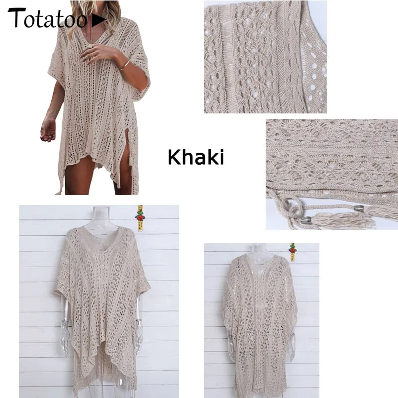 Backless Knitted Summer Long Sleeve Open Back See Through Beach Cover Mini Dress Clubwear