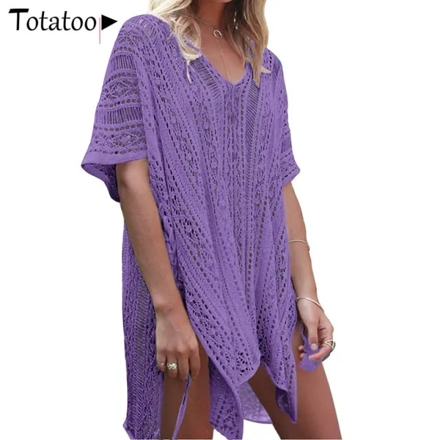 Backless Knitted Summer Long Sleeve Open Back See Through Beach Cover Mini Dress Clubwear