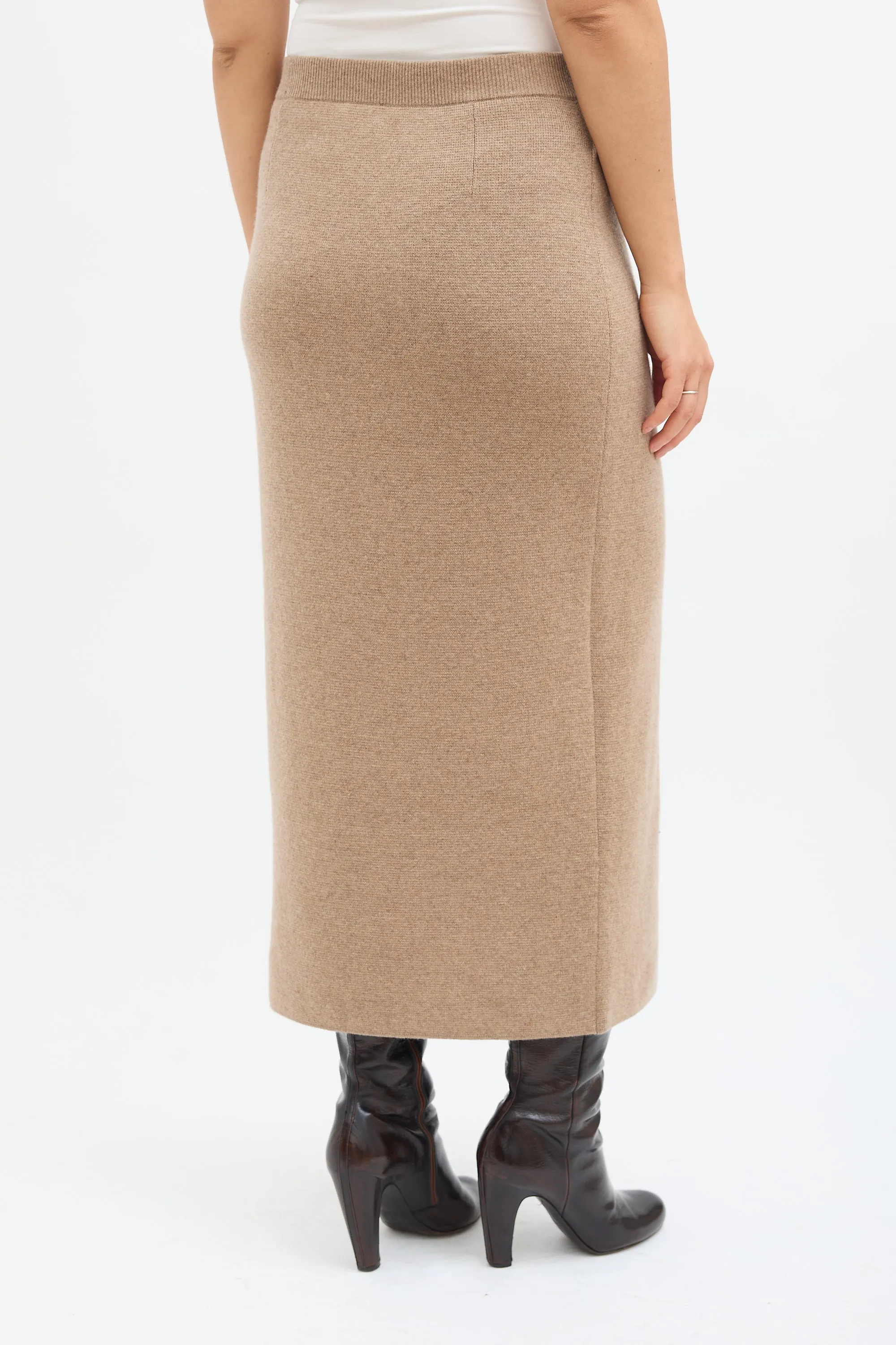Beige Wool & Cashmere Midi Skirt