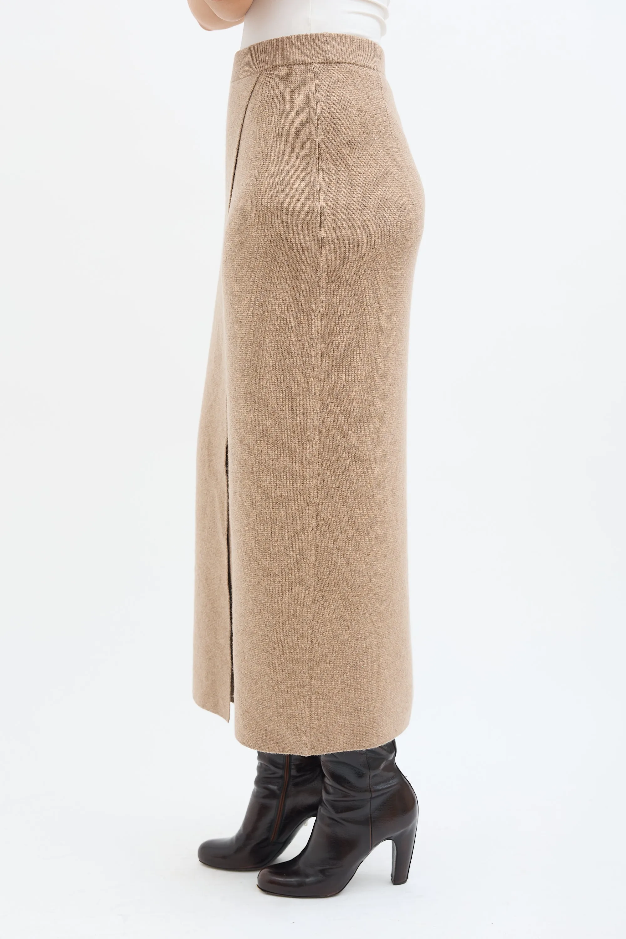 Beige Wool & Cashmere Midi Skirt
