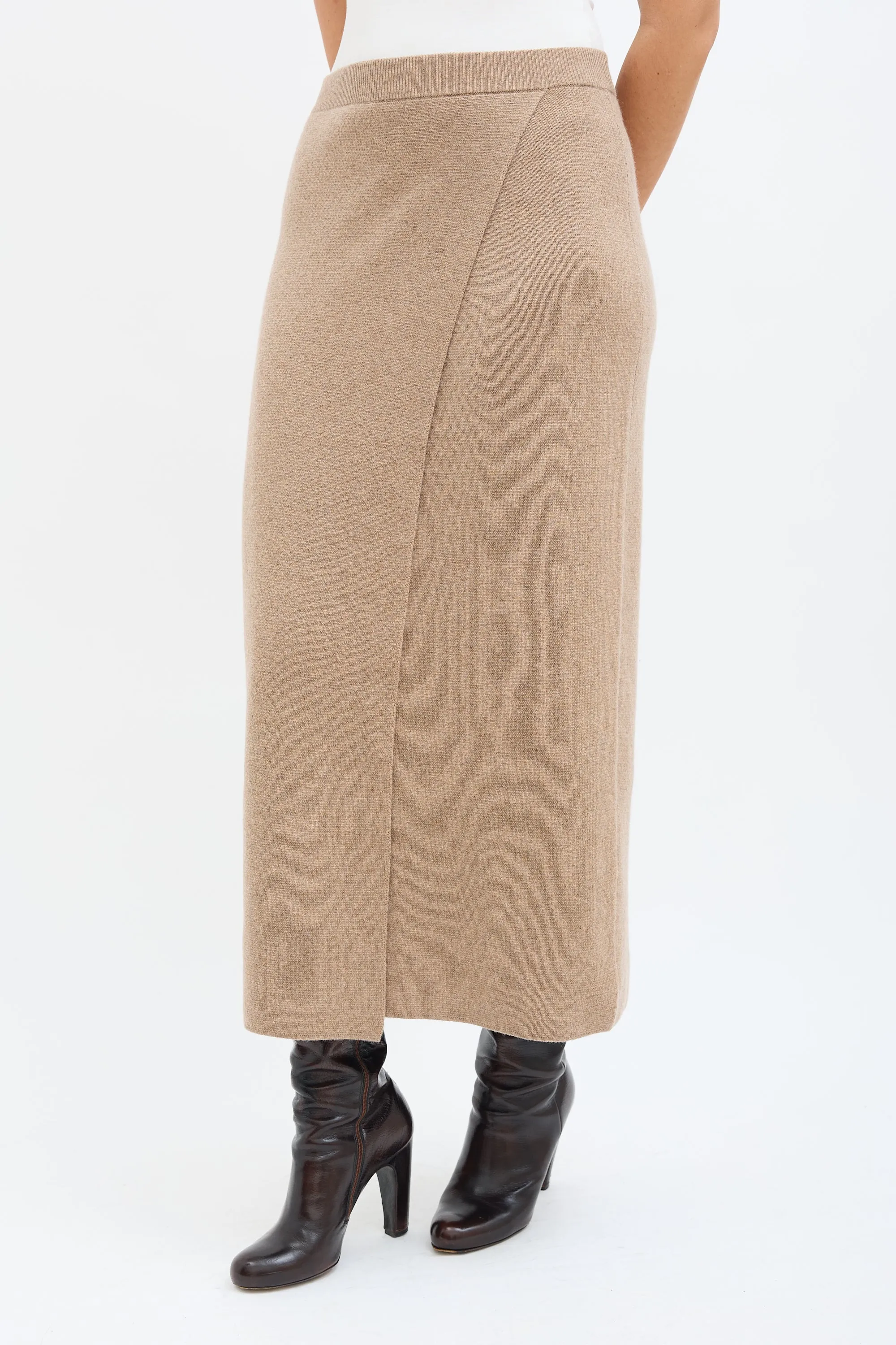 Beige Wool & Cashmere Midi Skirt