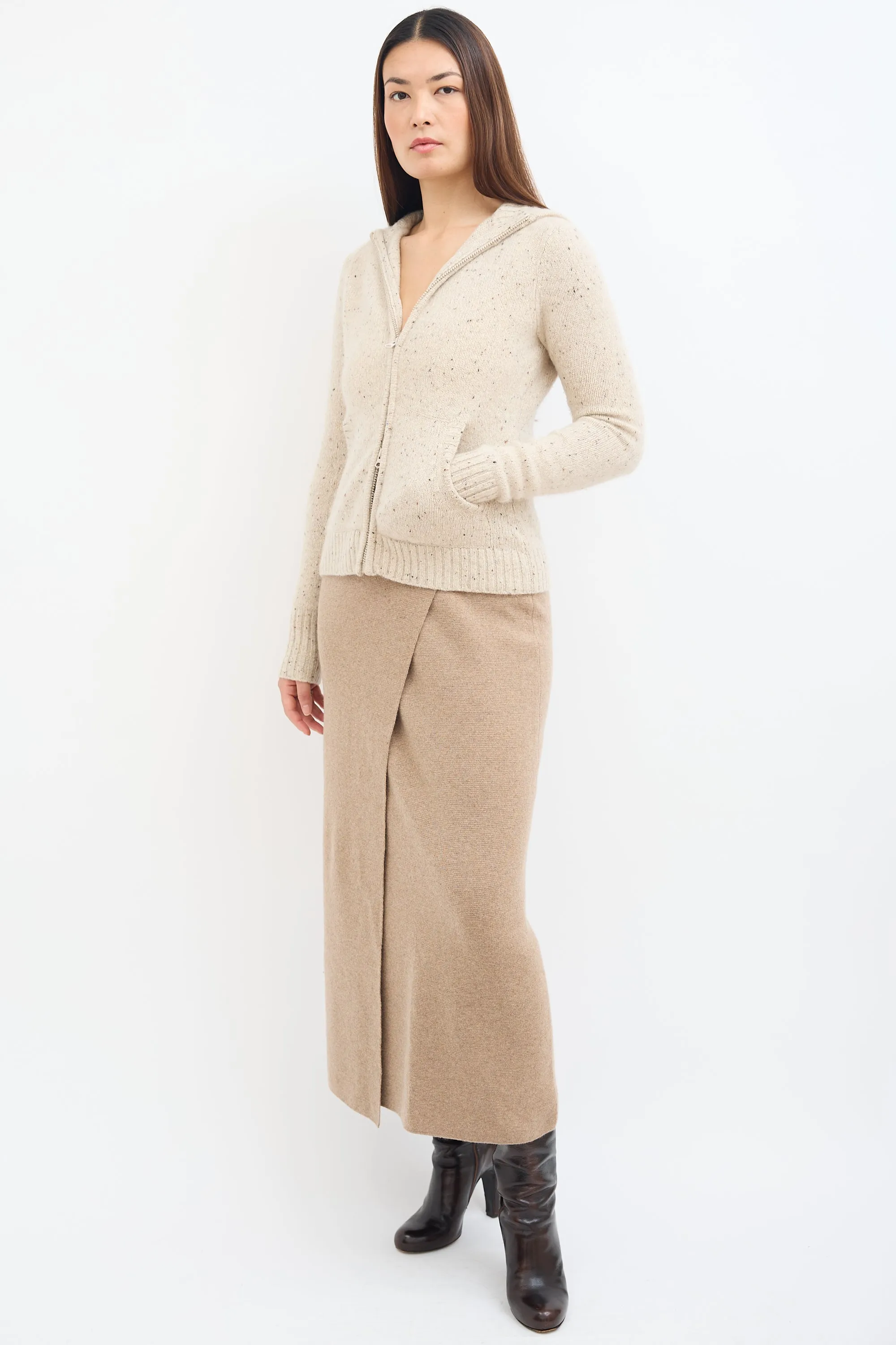 Beige Wool & Cashmere Midi Skirt