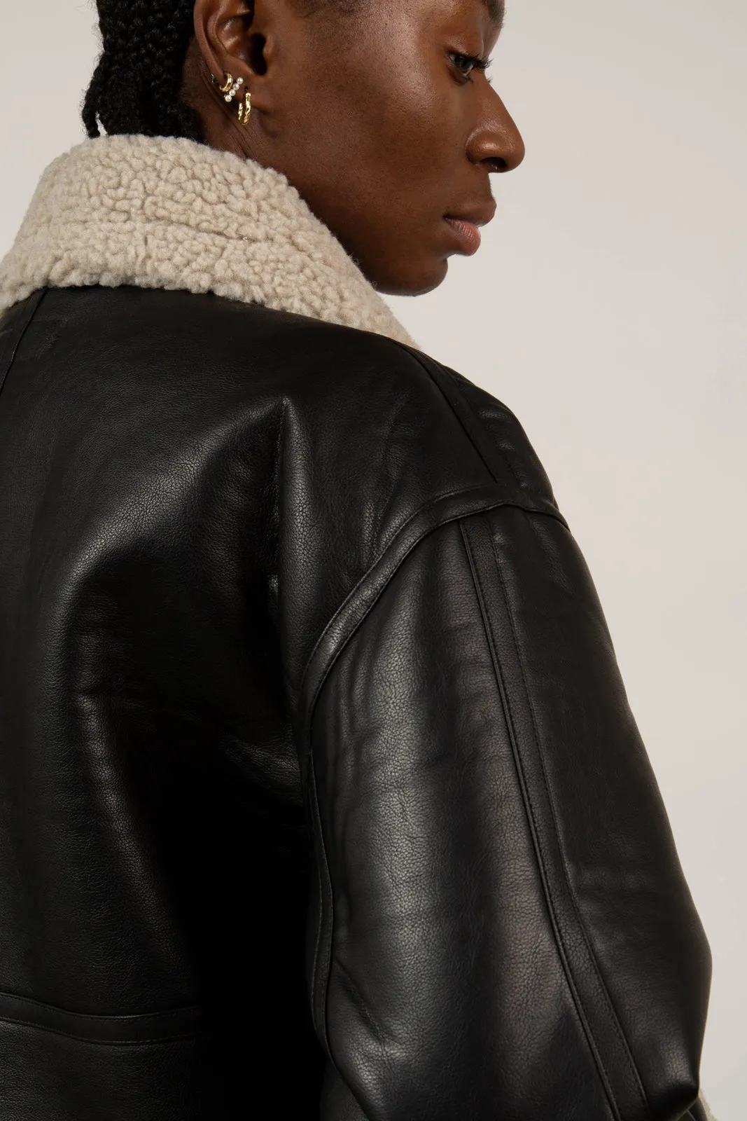 Black faux shearling biker jacket