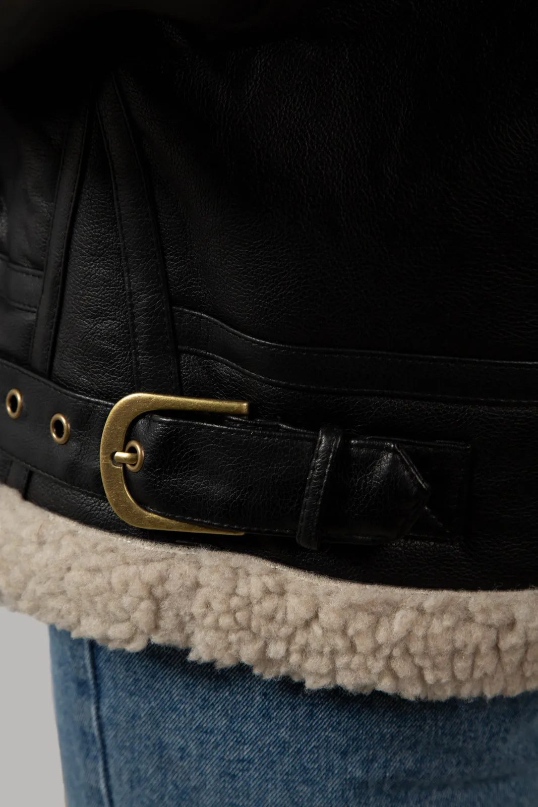 Black faux shearling biker jacket