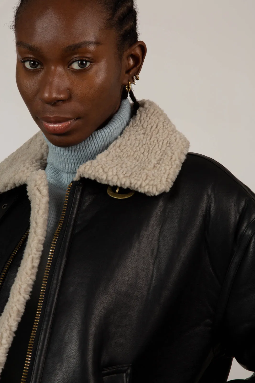 Black faux shearling biker jacket