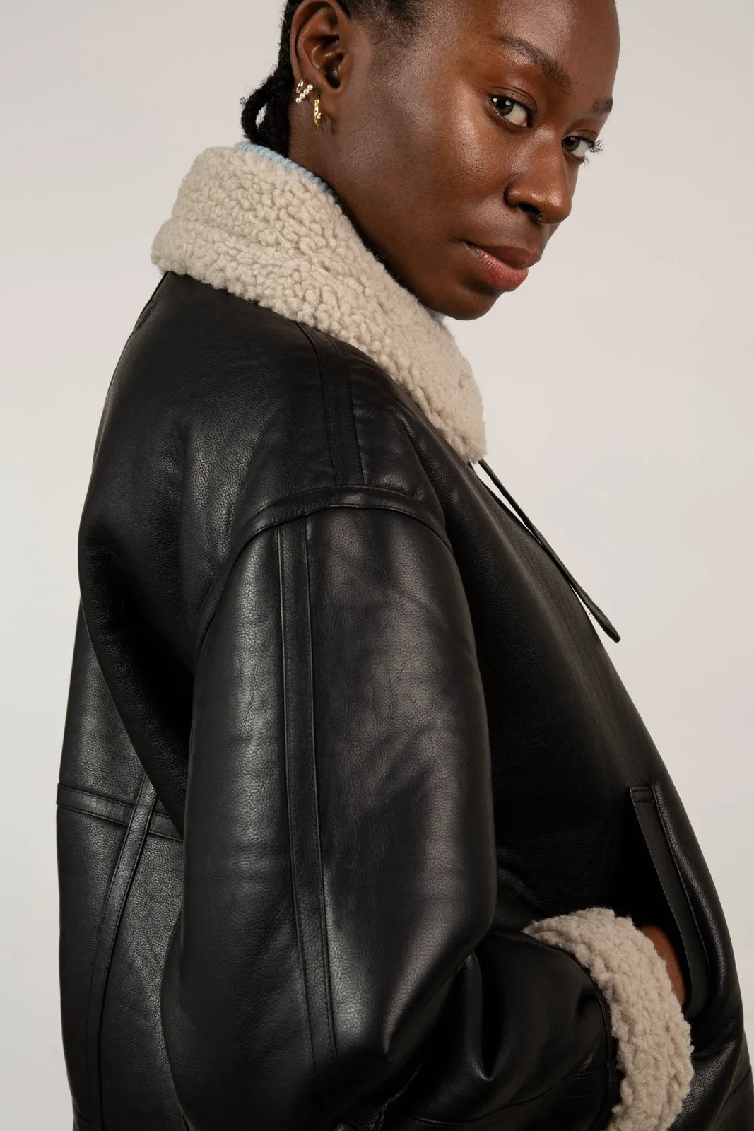 Black faux shearling biker jacket
