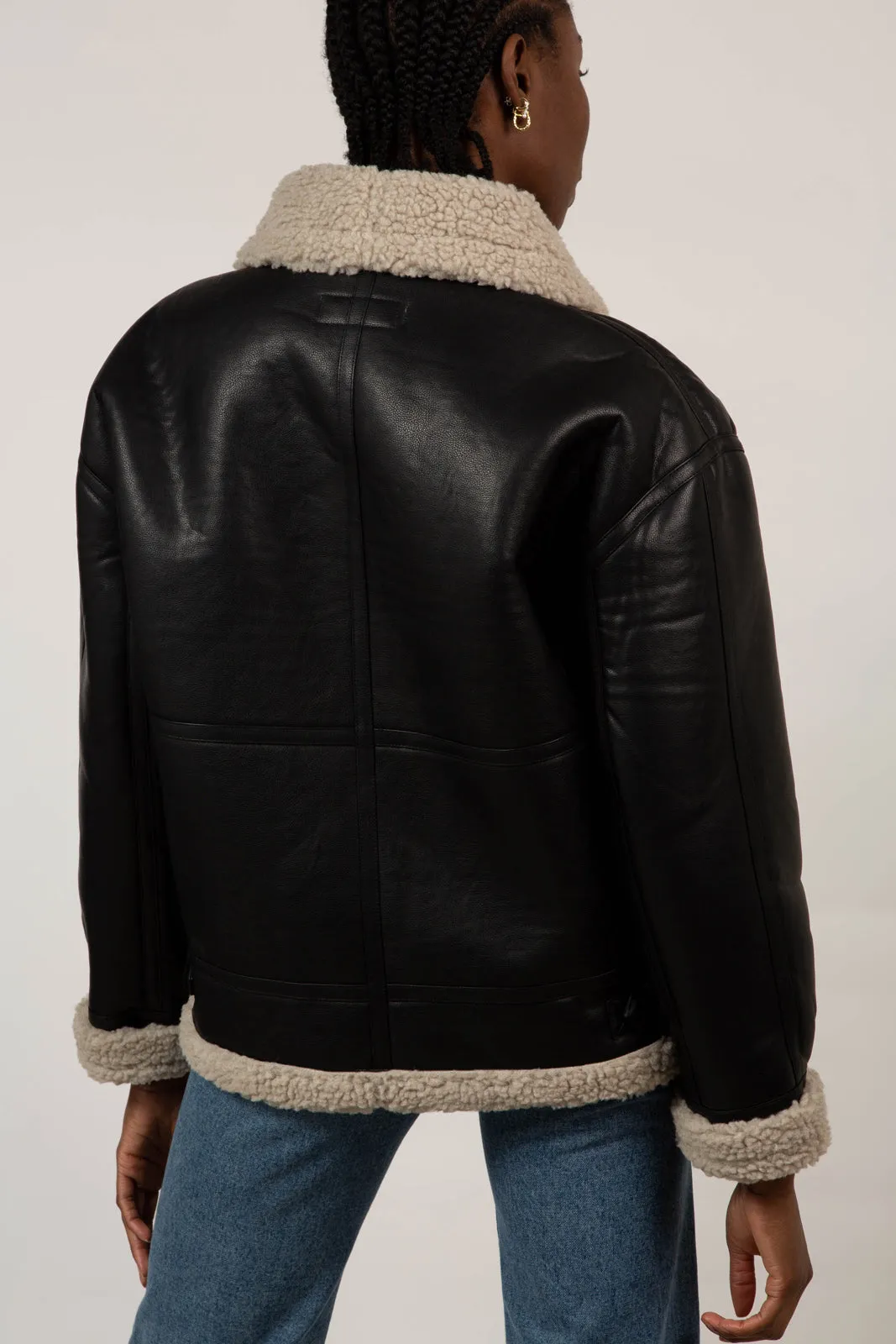 Black faux shearling biker jacket