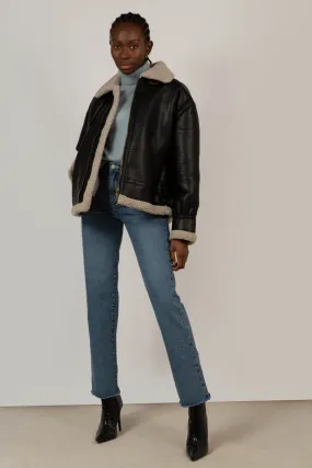 Black faux shearling biker jacket