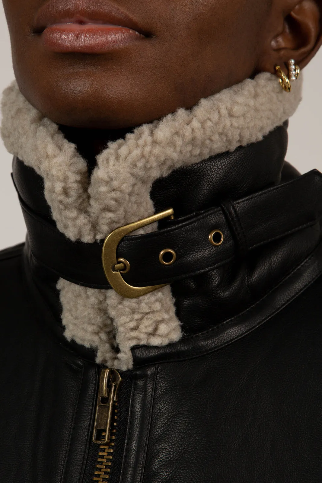 Black faux shearling biker jacket