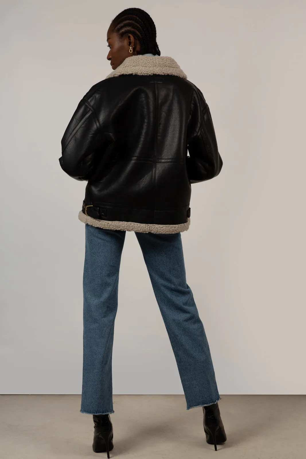 Black faux shearling biker jacket