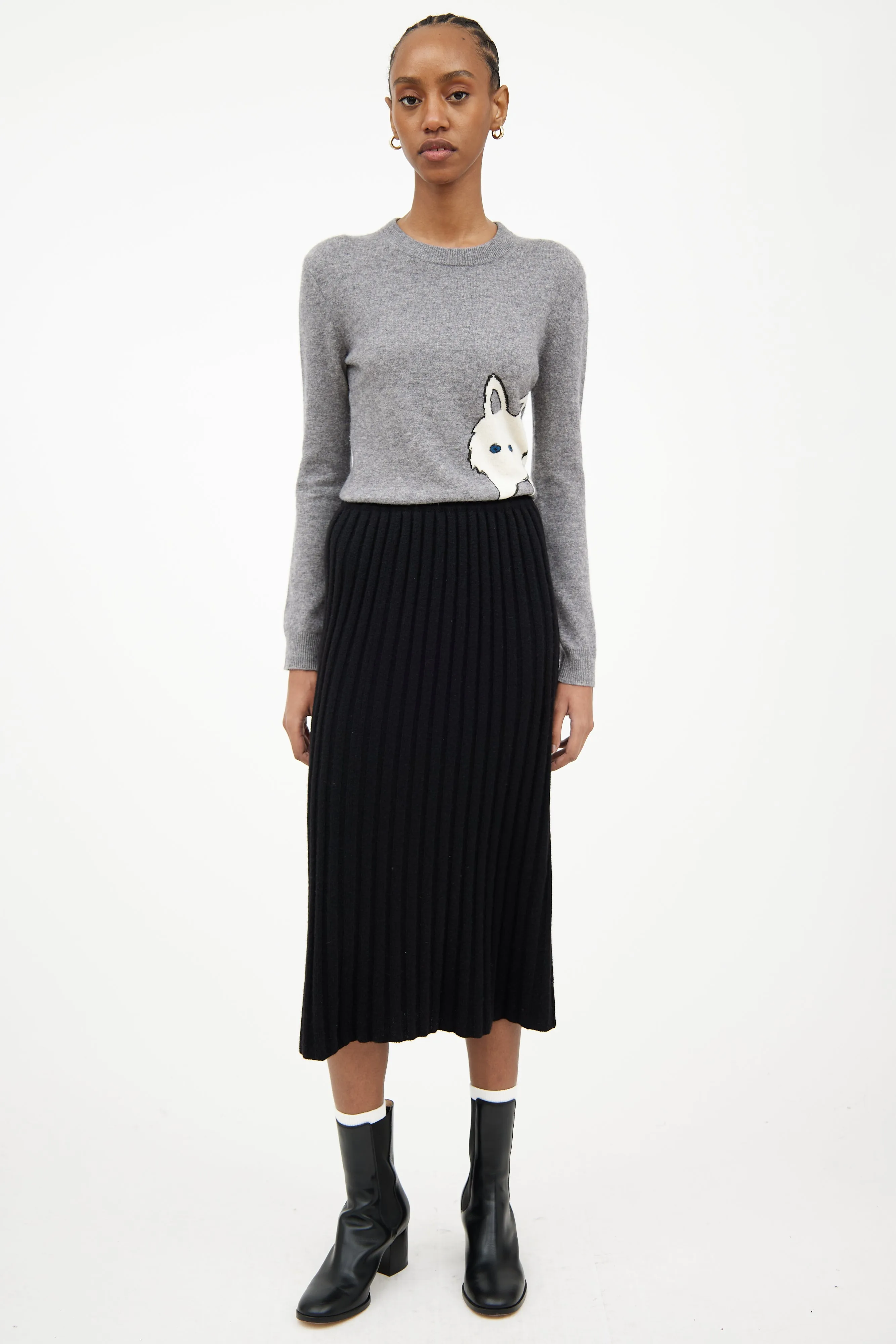 Black Ribbed Cashmere Skirt