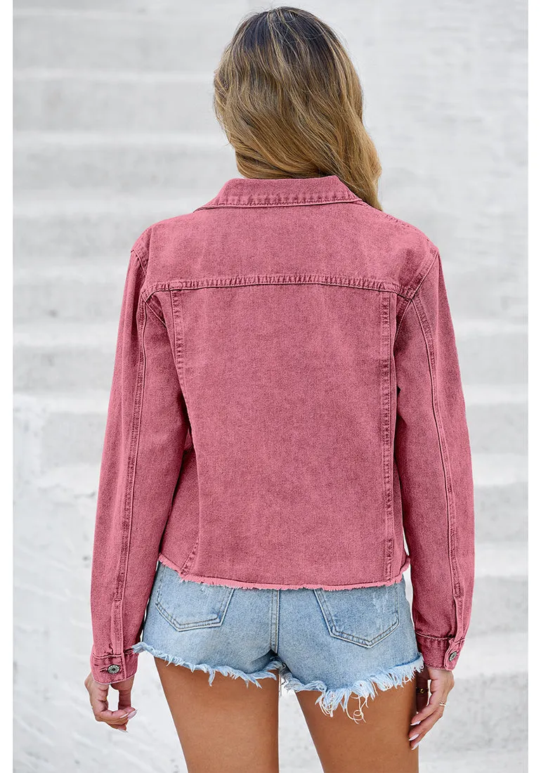 Brick Red Acid Washed Denim Jeans Jacket