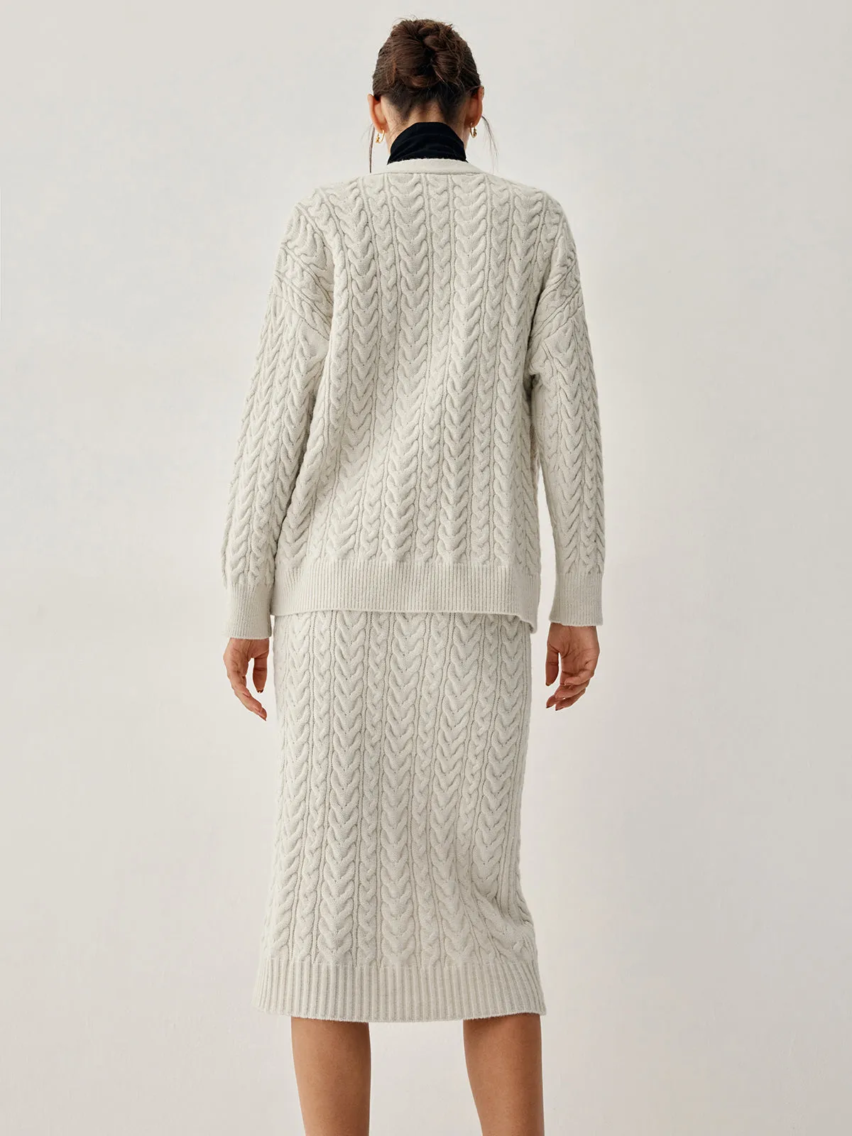 Cable Knit Cardigan Trendy With Matching Midi Skirt