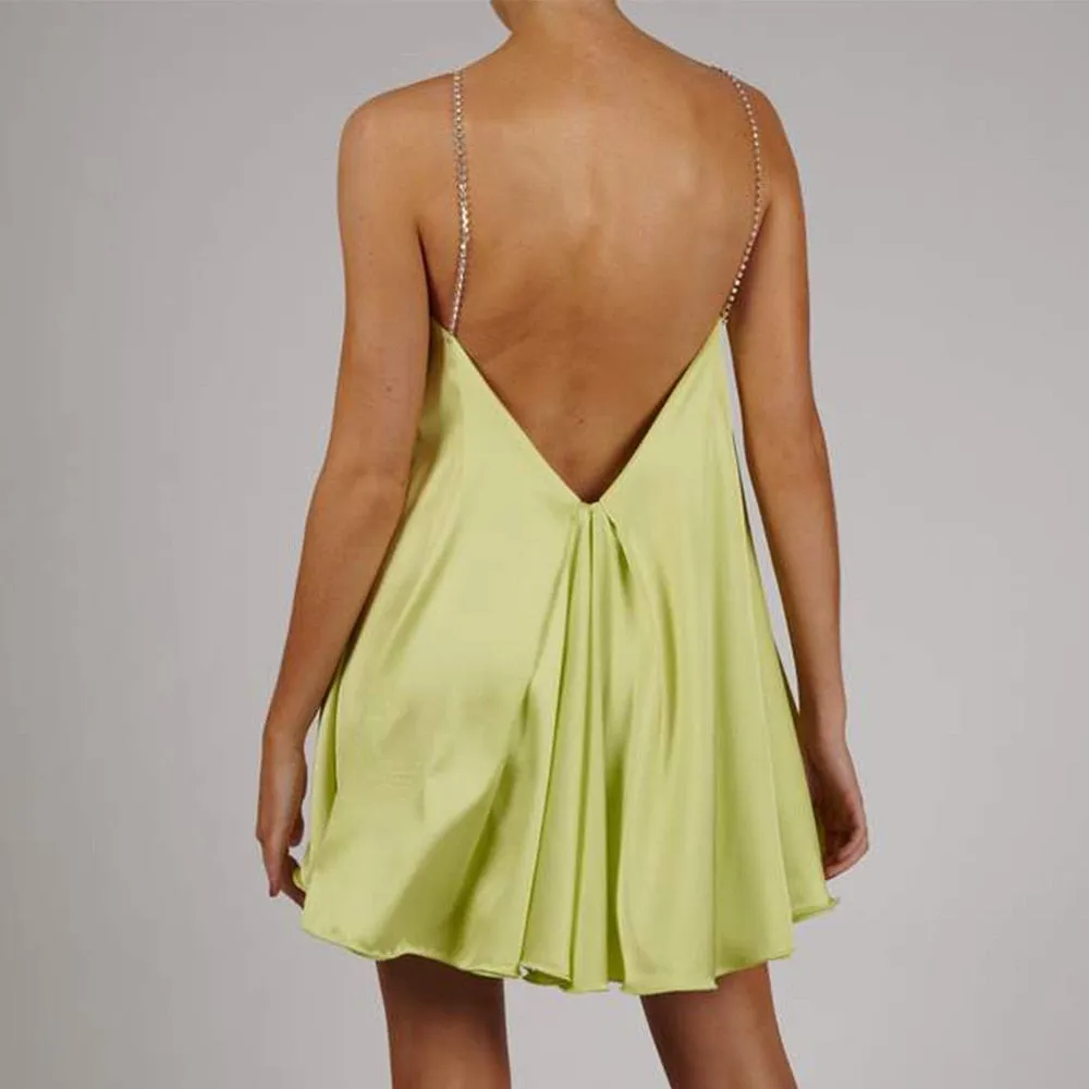 Chain Suspender Short Hollow V-neck A-line Dress Club Wear Dress