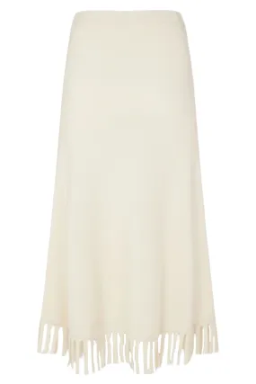 Chalk Fringed Cashmere Midi Skirt