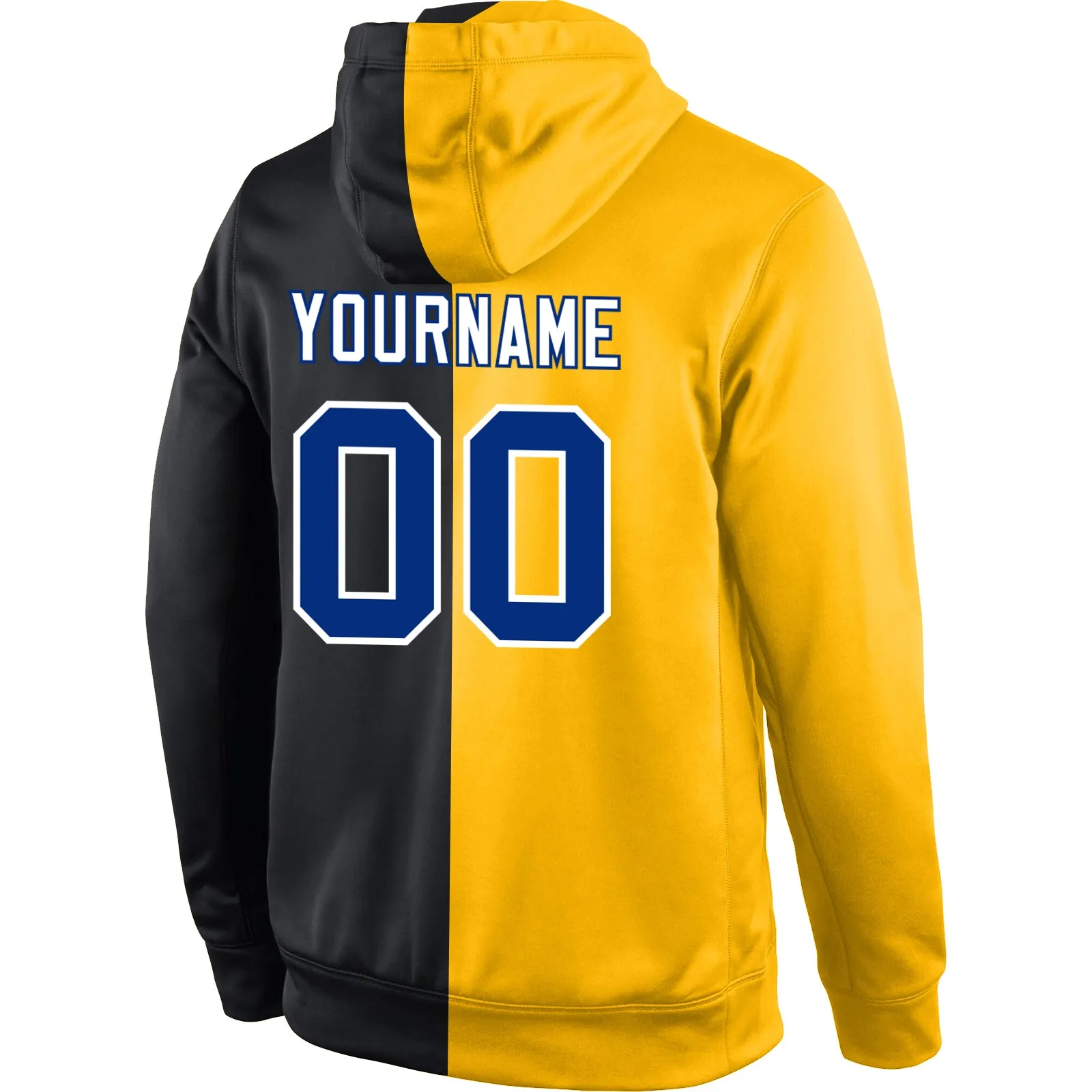Custom Stitched Gold Royal-Black Split Fashion Sports Pullover Sweatshirt Hoodie