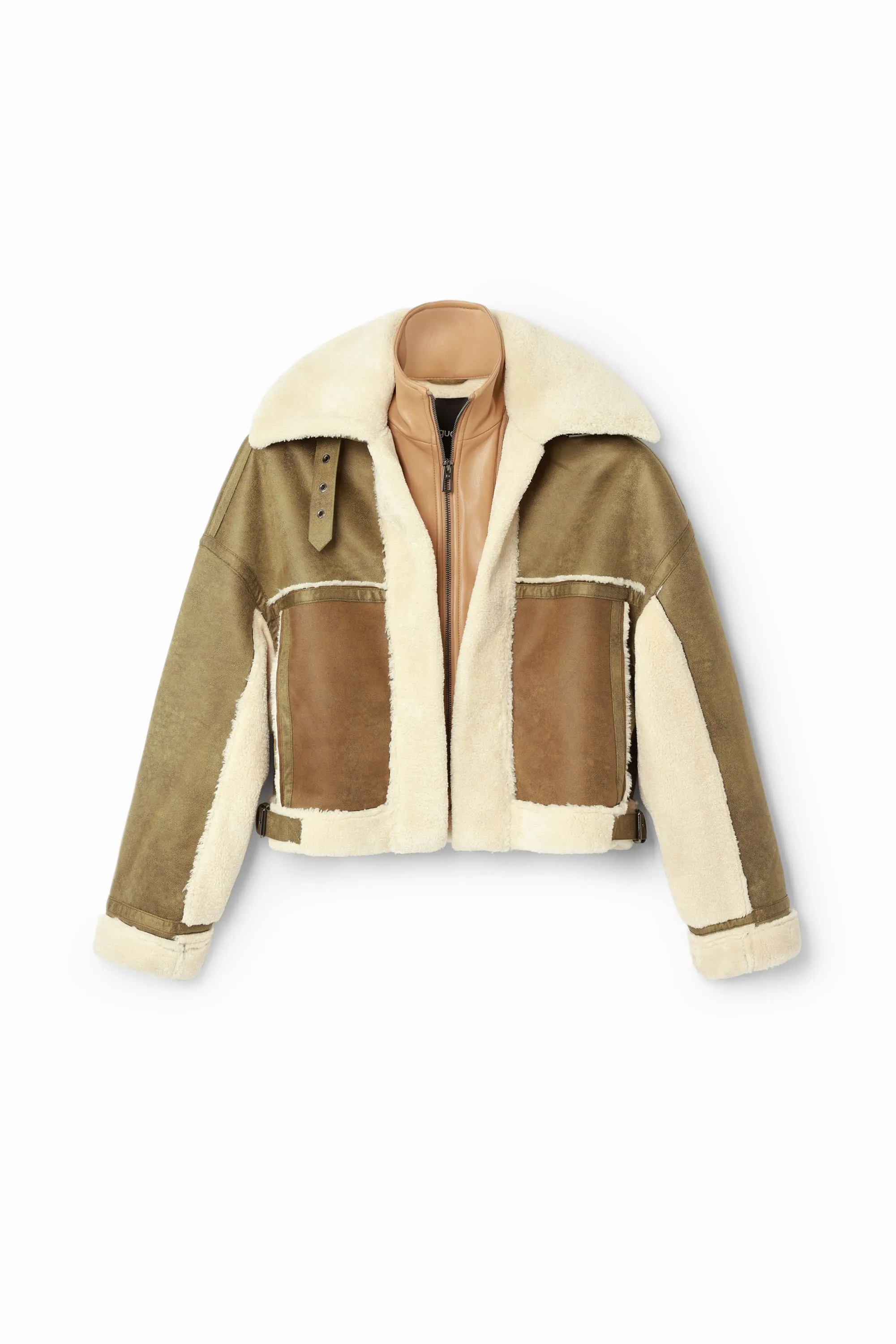 Desigual Edimburgo Patchwork Biker Jacket with Shearling Lining 24WWEWB7