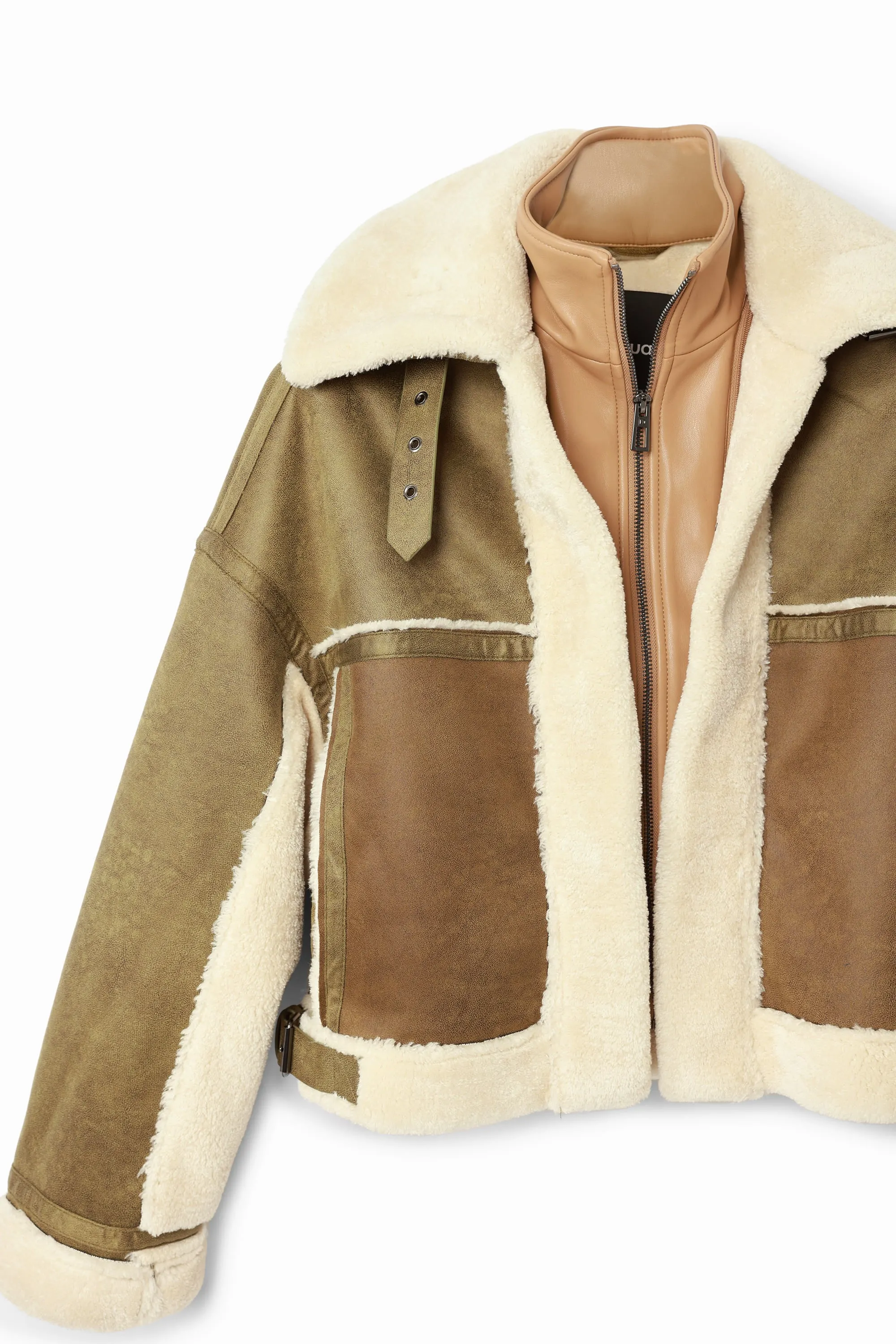 Desigual Edimburgo Patchwork Biker Jacket with Shearling Lining 24WWEWB7