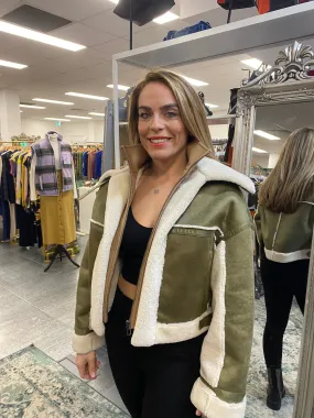 Desigual Edimburgo Patchwork Biker Jacket with Shearling Lining 24WWEWB7