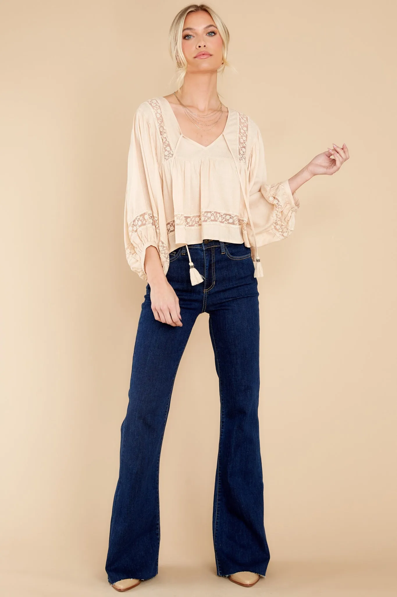 Fawn Beige Inset Lace Top