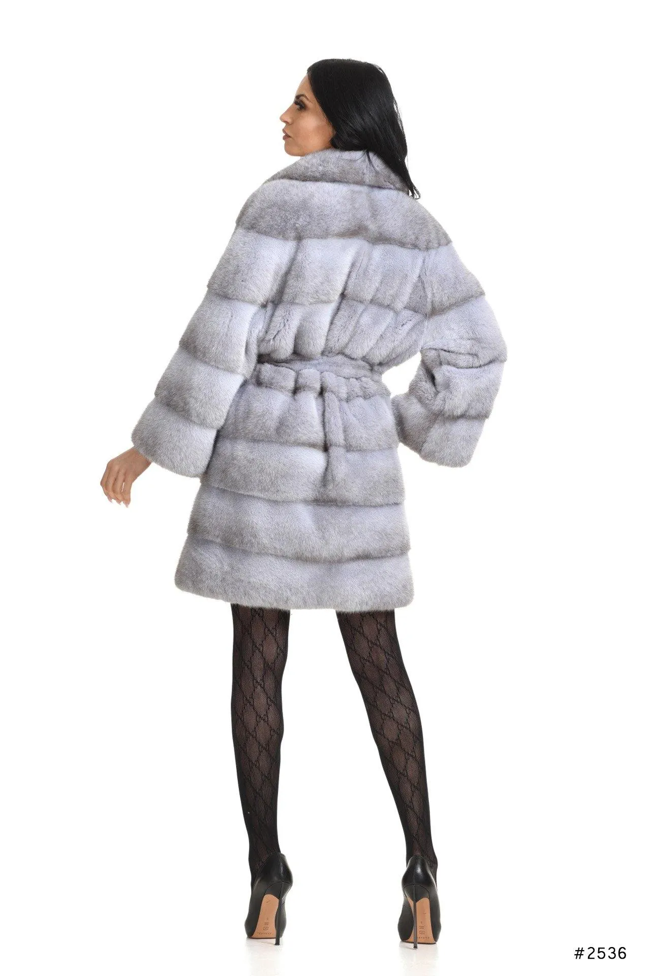 Glamorous mink fur coat with english collar and belt