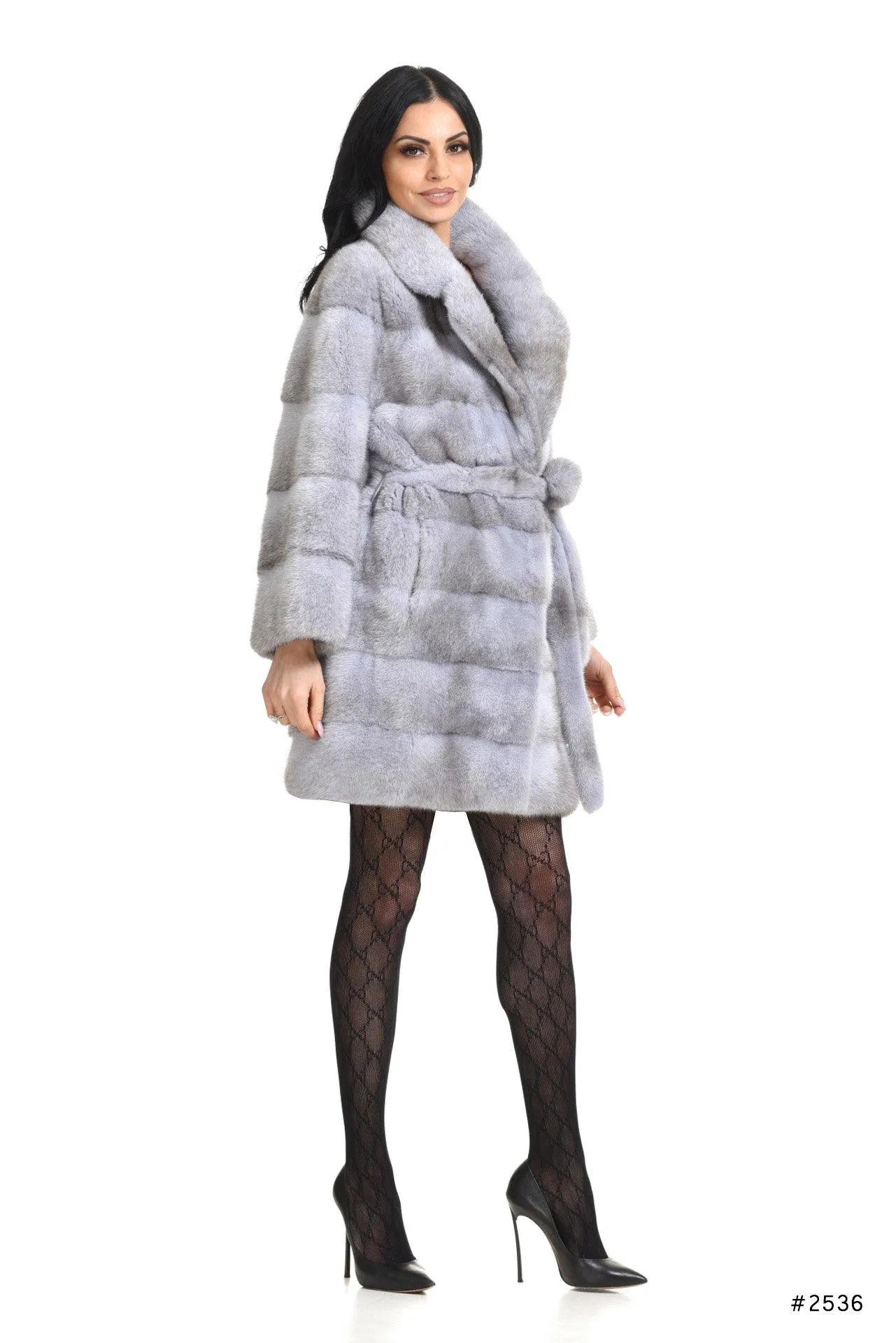 Glamorous mink fur coat with english collar and belt