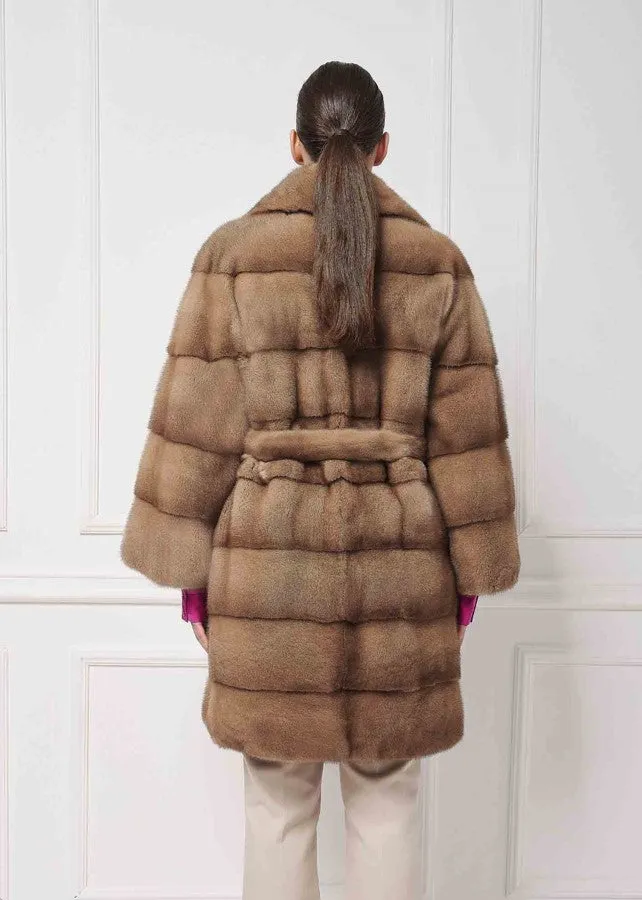 Glamorous mink fur coat with english collar and belt