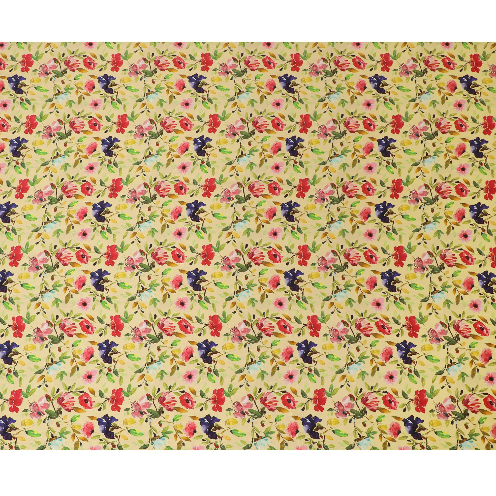 Golden Yellow Floral Silk Satin Fabric with Mirror Work - 110 cm Width-D20282