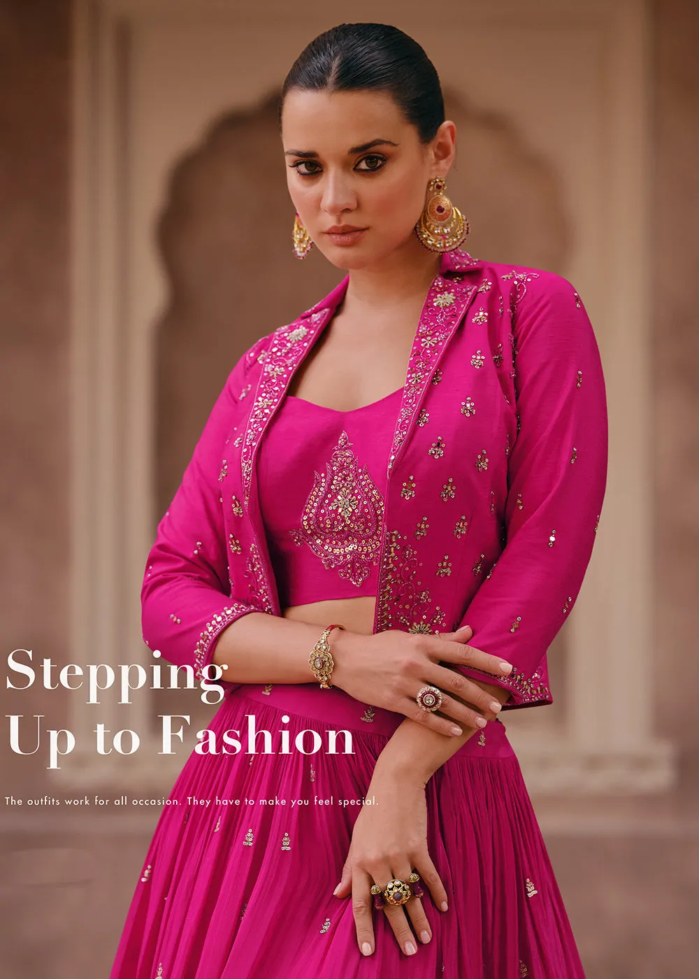 Hot Pink Chinnon Silk Embroidered Designer Lehenga Choli