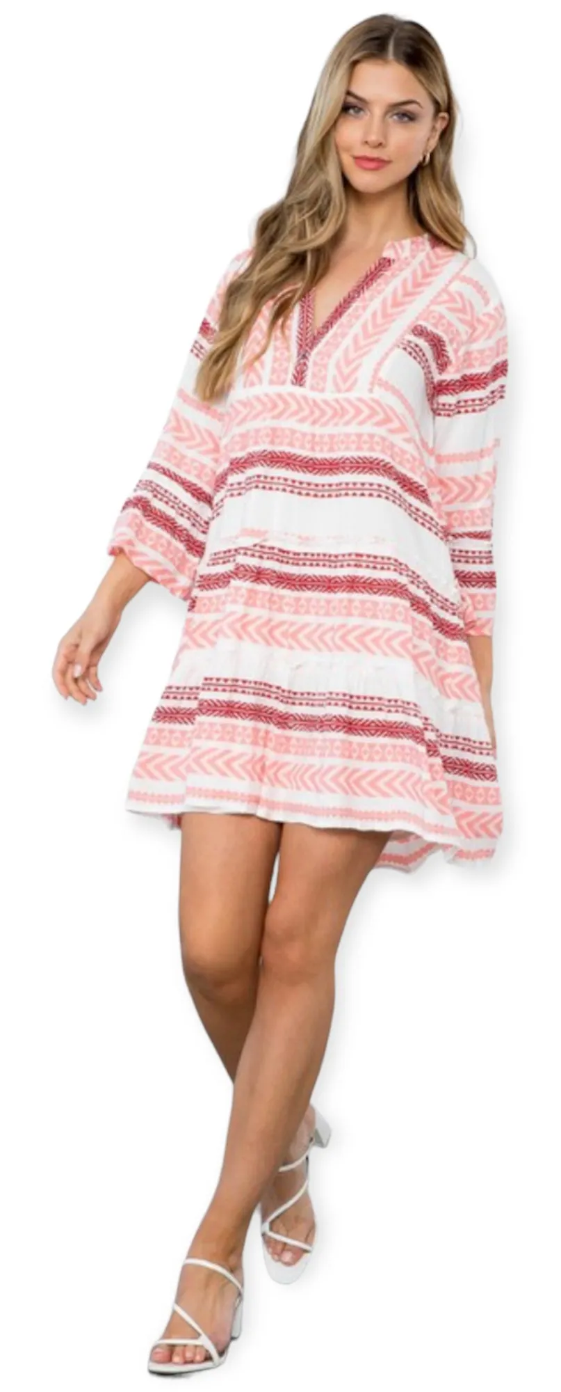 Ivy Pink Bell Sleeve Pattern Dress