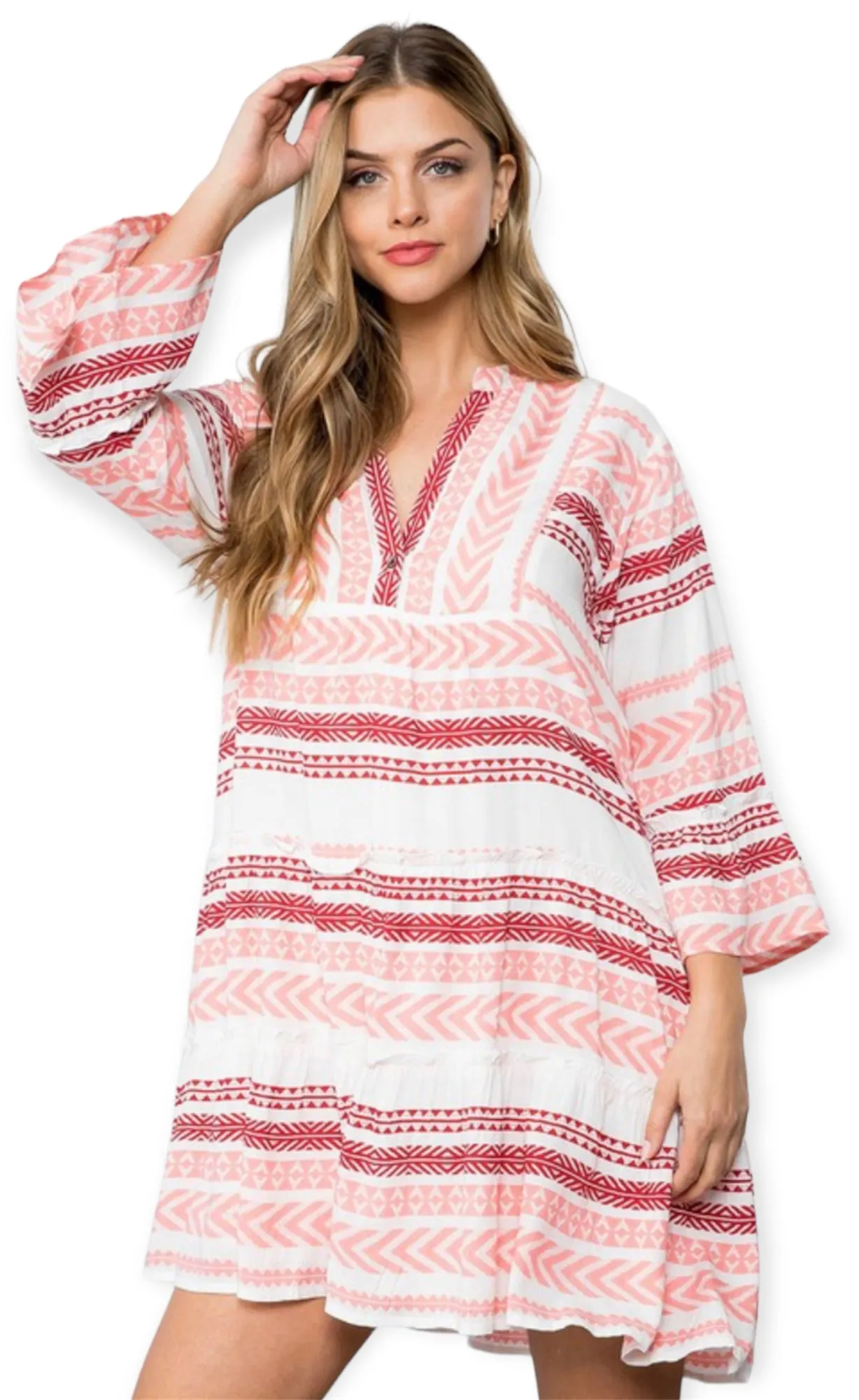 Ivy Pink Bell Sleeve Pattern Dress