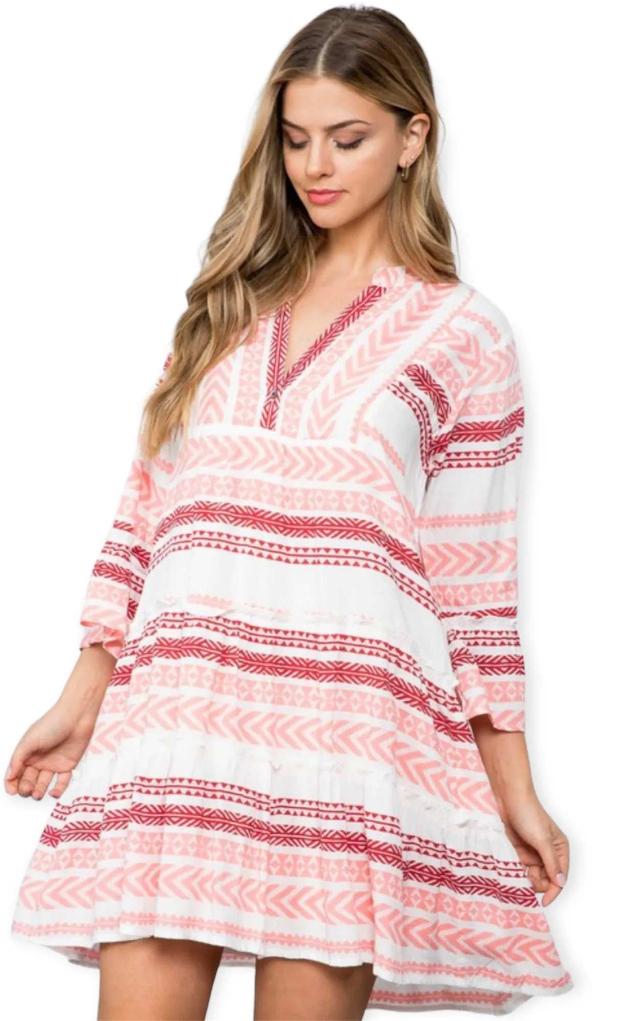 Ivy Pink Bell Sleeve Pattern Dress