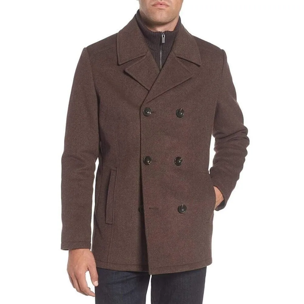 Kenneth Cole Mens New York Wool Coat Peacoat Brown Size S MSRP $250